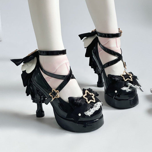 Lolita Patent Leather Unique Heel Pumps with Bow – Sweet Original Design | DuanguangXingmeng