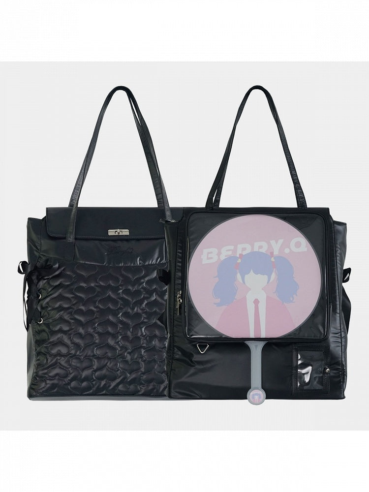 4 Colors Heart Pattern Detail Ita Bag with Transparent Window for Daily Use - Berry Q