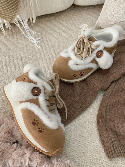 Sneakers Embroidery Sweet Lolita - Brown Paw