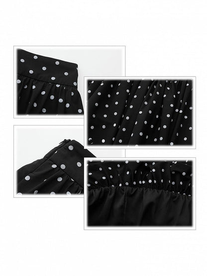 White Below-Knee Zipper with Side Plus Dots Skirt Black Size Polka