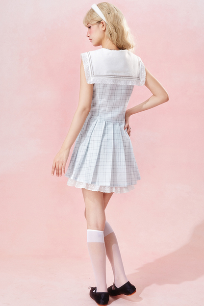 Kleid Karo Nautisch Ärmellos Chic