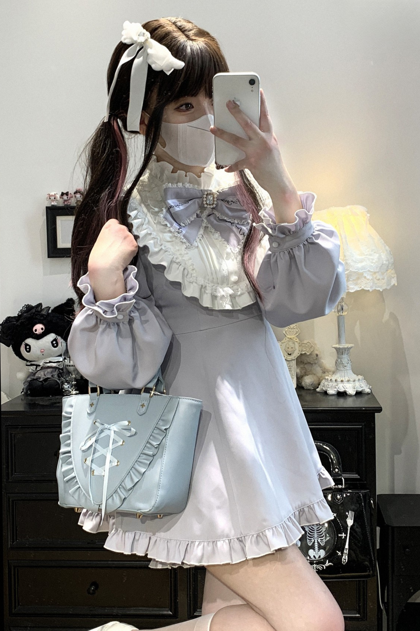 Ruffle + Princess Ribbon Top Off-Shoulder Shorts