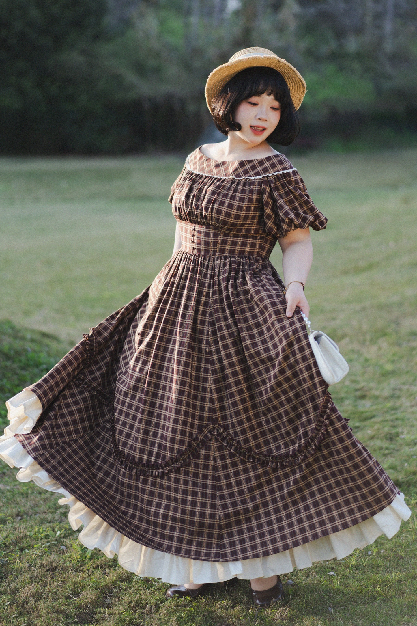 チェックレトロワードロリータペチコートドレスフォレスト+