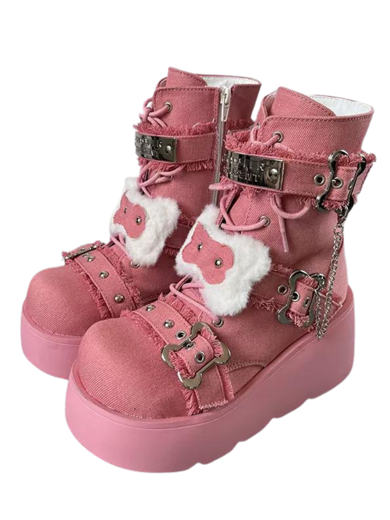 Bone Short Denim Toe Round Small Boots Platform