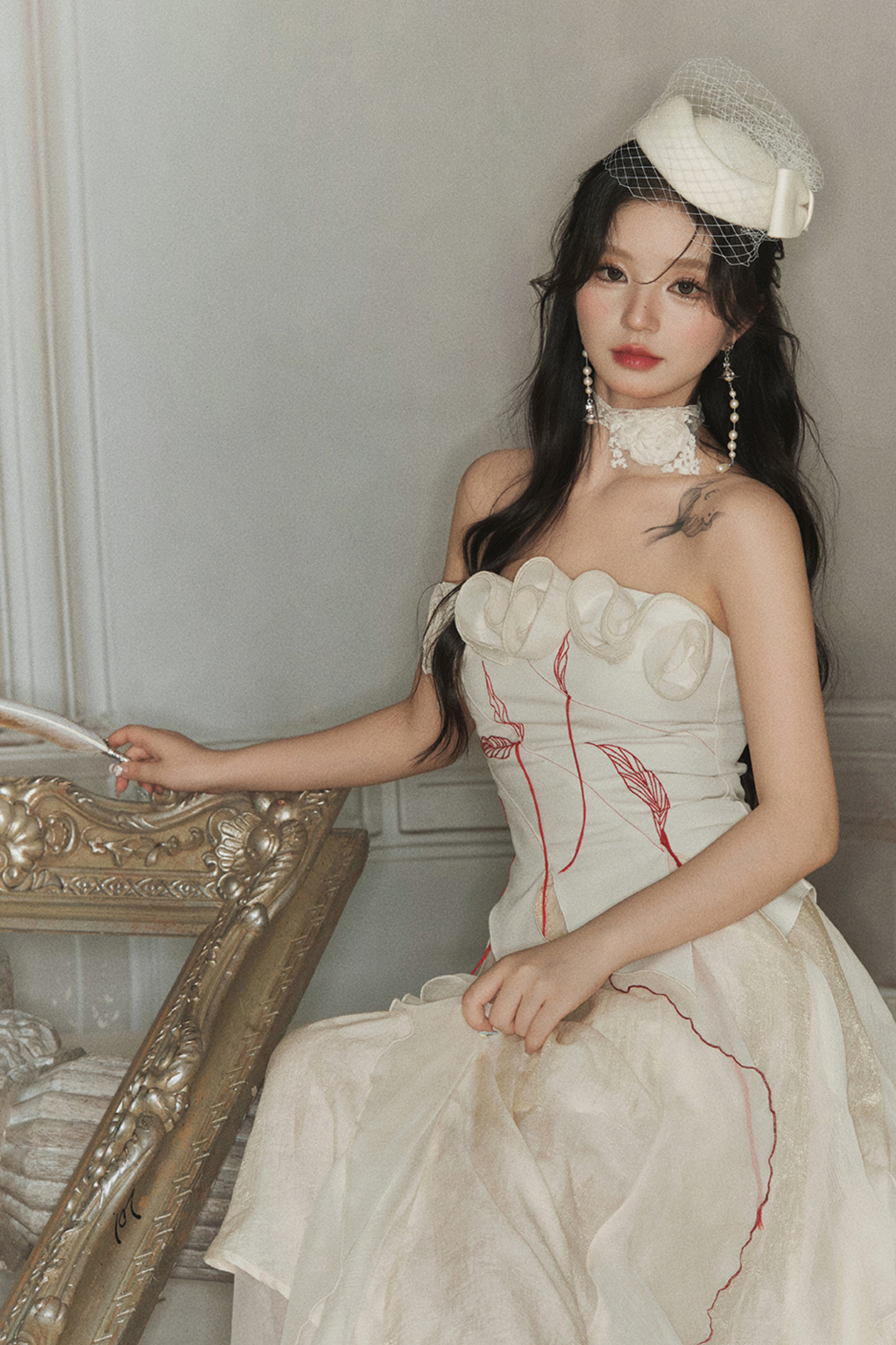 ビスチェ + クラッシュヘビーローズスカート