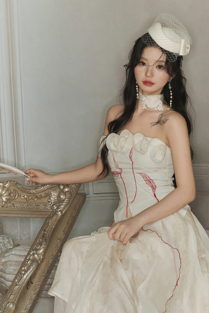 ビスチェ + クラッシュヘビーローズスカート