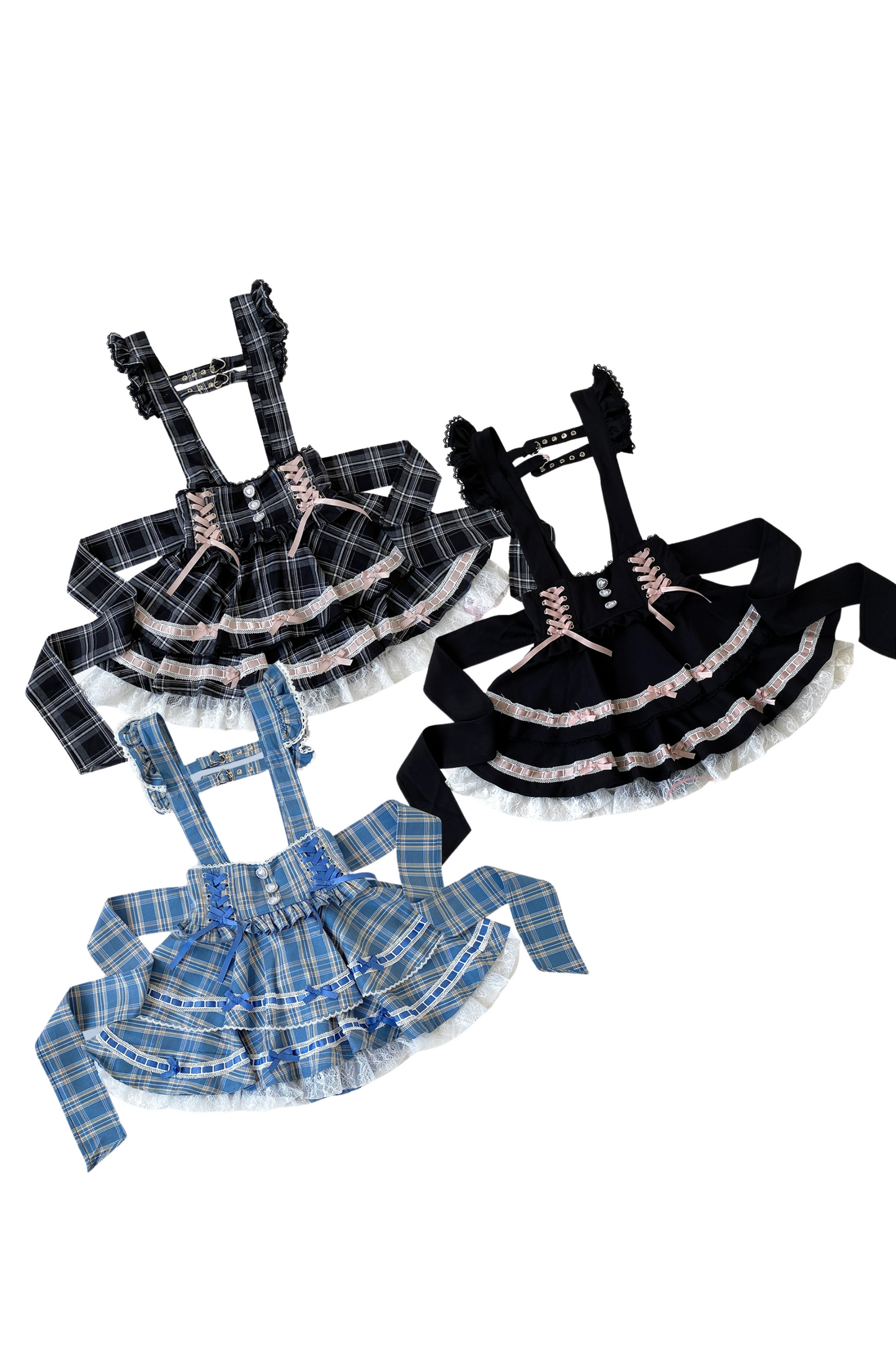 レースアップリボンスカート フリルサスペンダーアイテム 予約販売