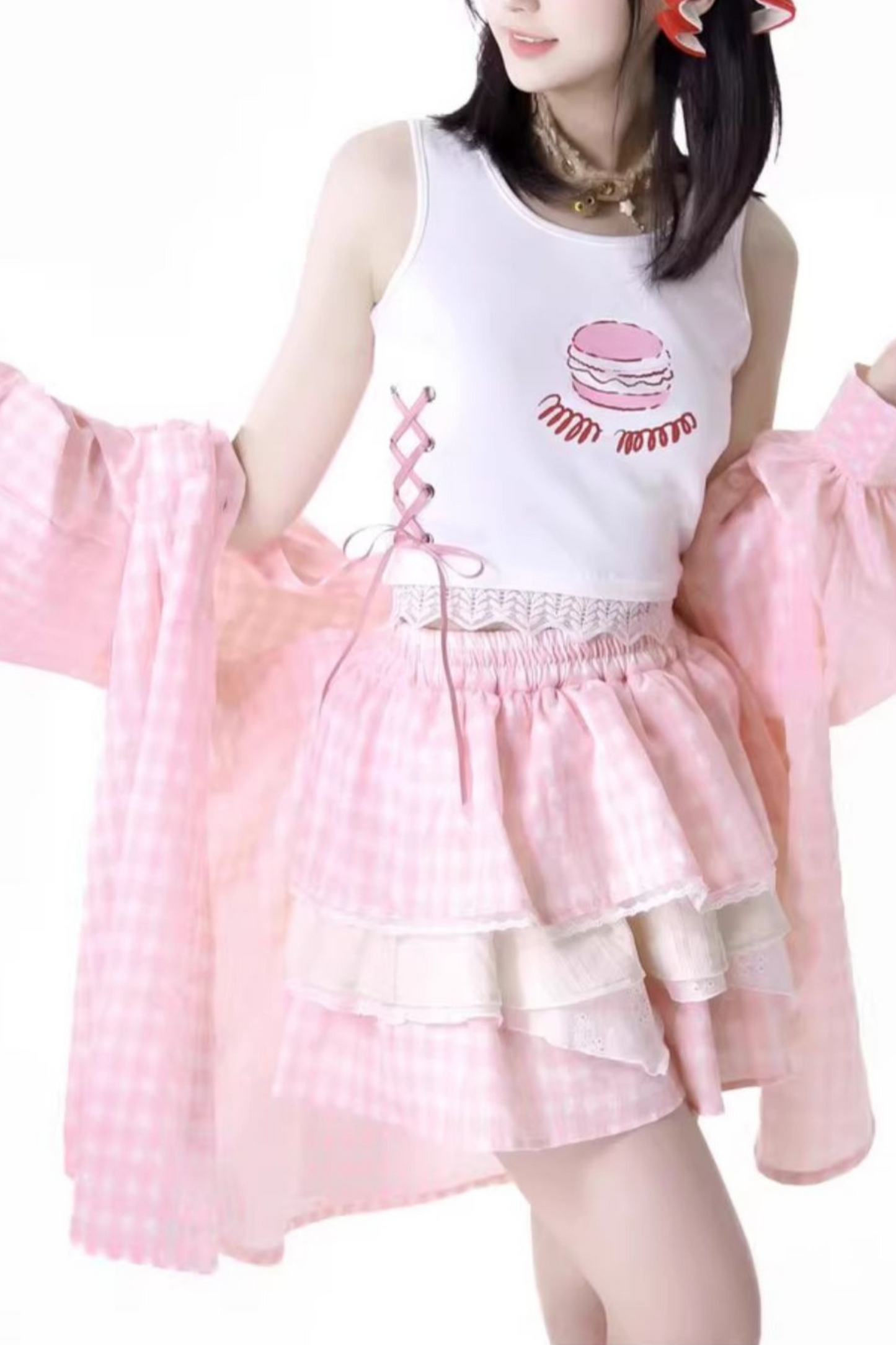 トップケーキ オーバーシャ​​ツ ノースリーブスカート +
