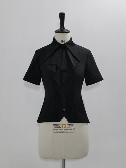 ジャボ ロリータ カラー ブラック フォールドオーバー ショート ファッション スリーブ シャツ 尖った王子