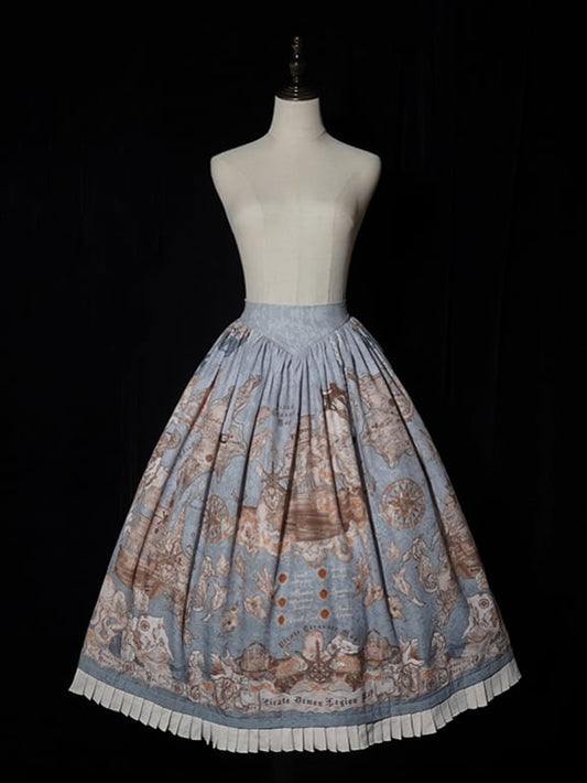 Waist Pirate Ship Belt Print Lolita Blue Skirt Corset