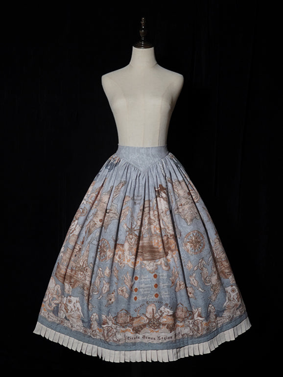 Lolita Print Corset Waist Pirate Belt Ship Blue Skirt