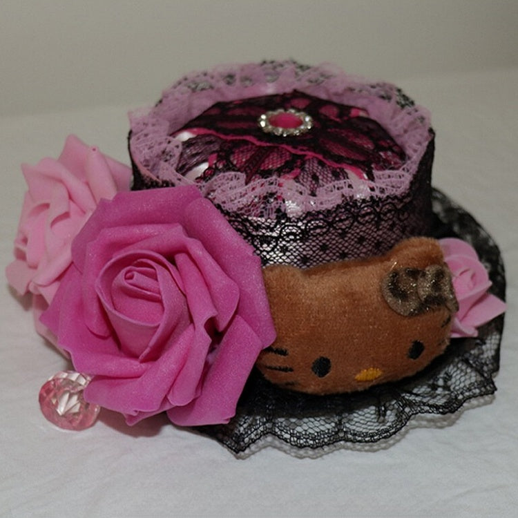 Mini Trim Hat Floral Plushie Lace BlackPink Kitty Design