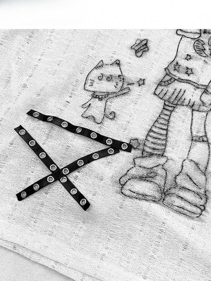 Y2K Girl Cutout And White Detail Cartoon Cat Design