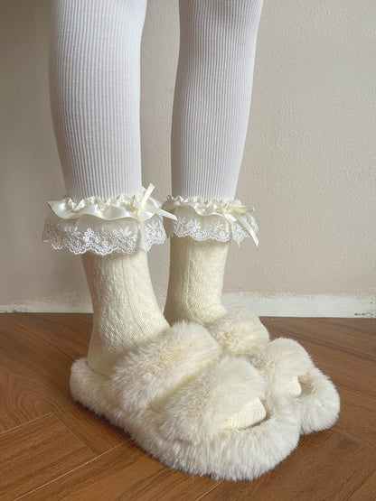 Ribbon Socks with Cable-Knit Lace Cuffs