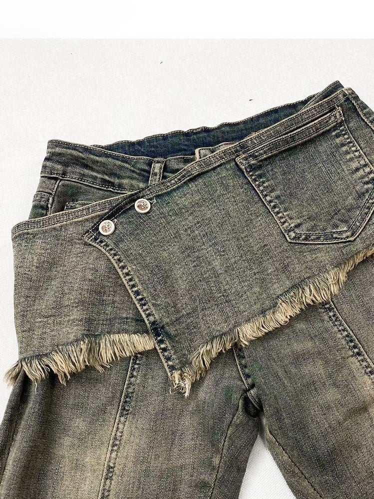 Design Jeans Silhouette Schnürung Verblasst Glamourös Waschung Bittersüß Detail Kawaii Grün Flare