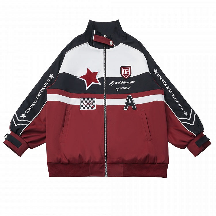 and Jacket with Red Embroidered Checked White Accents Moto Star