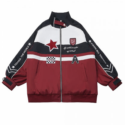 and Jacket with Red Embroidered Checked White Accents Moto Star