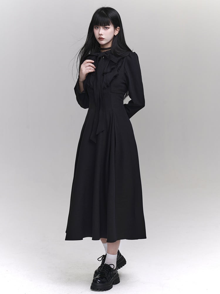 Gothic Black Jablt Collar High Waist Dress