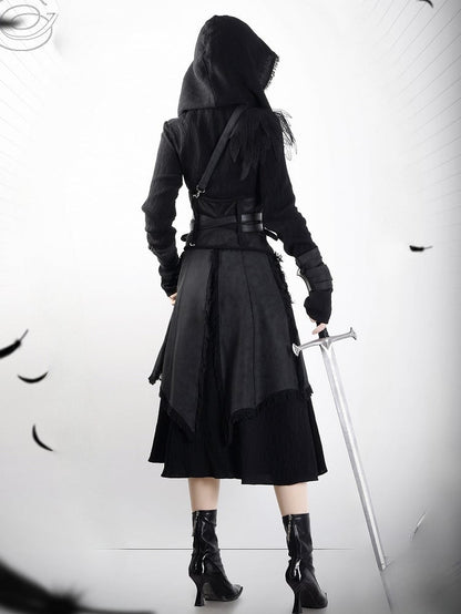 with Strap Tailed One-Shoulder Detachable Ouji Lolita Corset Belt Black