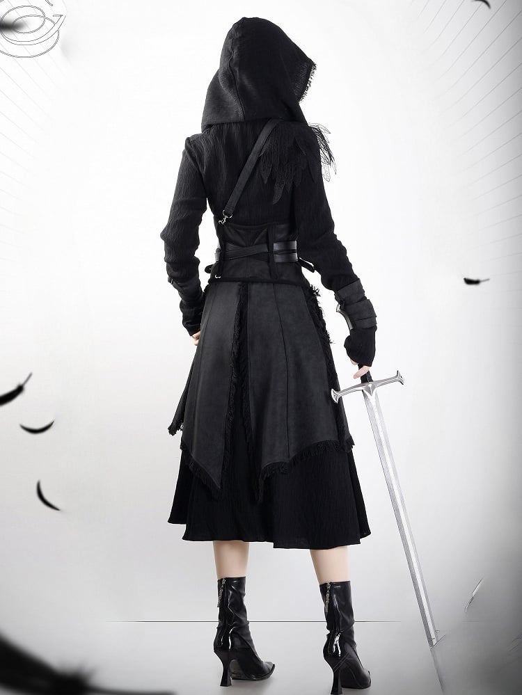 Gothic Lolita Ouji Mantel in Schwarz mit Kapuze