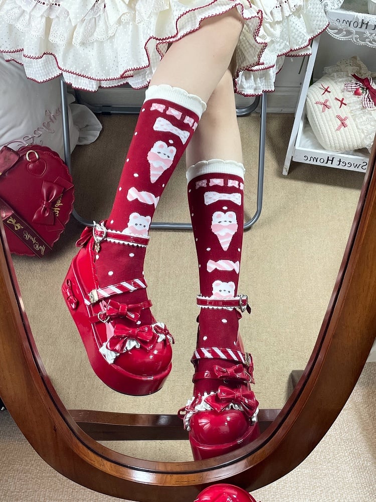 Socks Pattern Sweet Styles) Cherry/Bear Calf Style Lolita (3