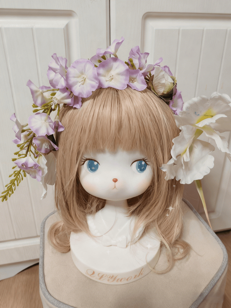 2 Lace Cluster Options Detail White-Purple Hat Straw Lolita Floral