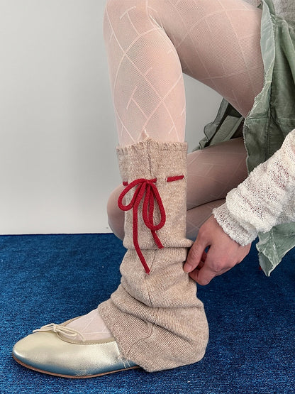 Slouchy Knit Leg Bow Warmers Contrast