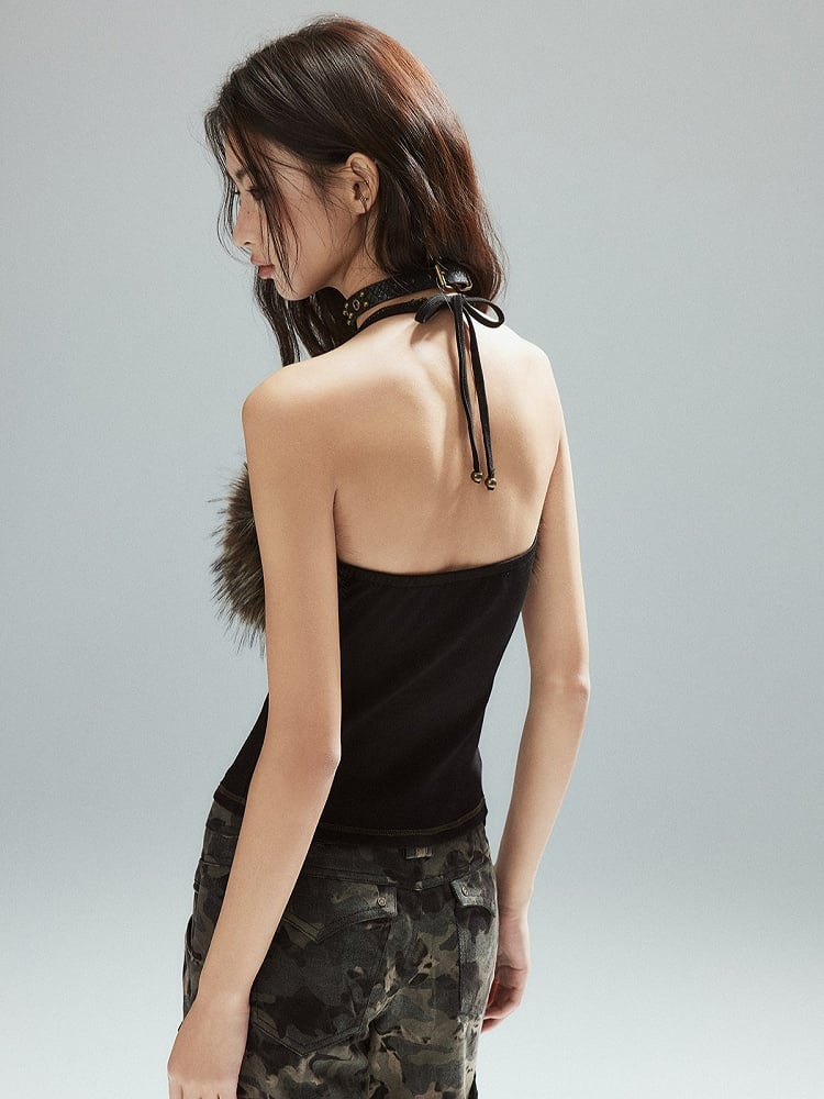 Punk Detachable - Asymmetrical Trim Halter Top Backless Plush