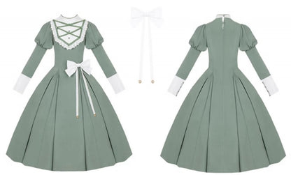 Grünes elegantes Juliette-Ärmelkleid Nonne Lolita Langarm Einteiler