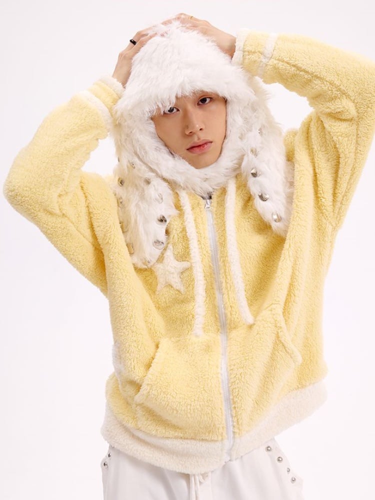 ブラック/ホワイトのスタッズ付きバニーイヤーハット