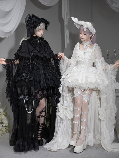 Black Bow Fabric Lolita Ruffled Cape - signorina