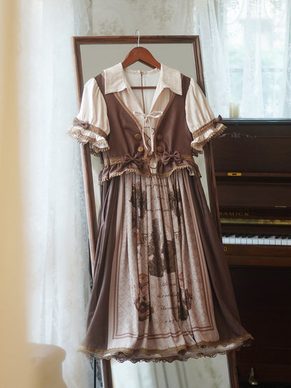 Brown Waistcoat Bodice Tree House Lolita Dress Fake Two-pieces Lolita One Piece