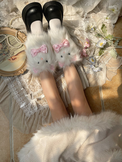 Cute Warmers Bow with Leg Plush Pink Decorations White Kitty