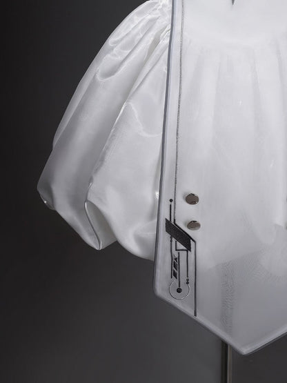 Cyberpunk White Bubble Dress and Cropped Vest Set - Xiong Dou Jiang