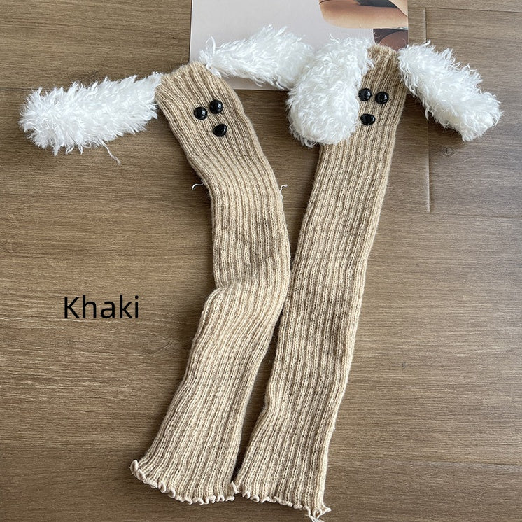 グレーのかわいい子犬の形をしたニット漫画レッグウォーマー