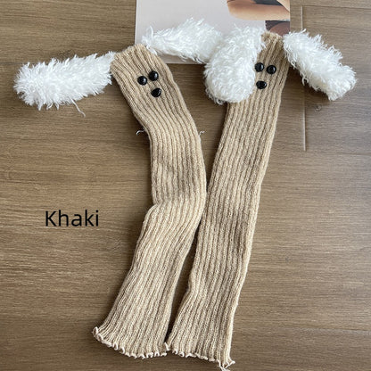 グレーのかわいい子犬の形をしたニット漫画レッグウォーマー