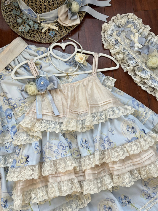 Print Top Cami Blau Floral Beige Stufen und