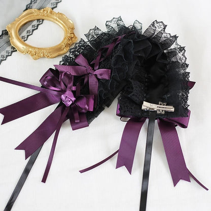 Black Bowknot Hairband With Gothic Purple Lace Rose and Gorgeous