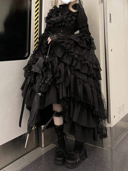 High Corset Lolita Waist Under Boned Skirt Black Gothic / Drawstring