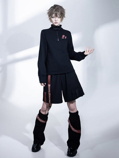 Ouji Shorts Rot Techwear Fashion Strappy und Schwarz