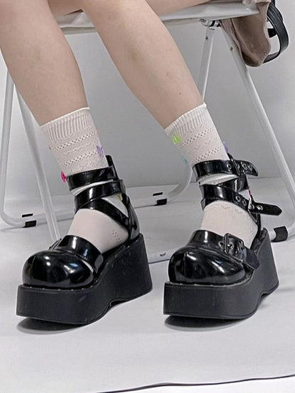 Punk Black Platform Crisscross Shoes Details Design with Studs