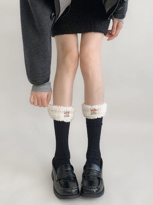 Socks Calf Ribbed Fur Faux Trim
