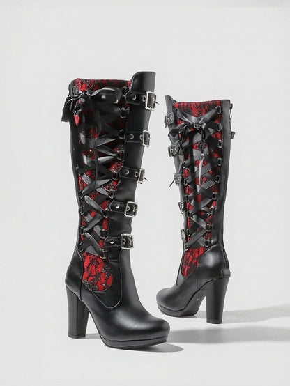 Gothic Lace-up Buckle High Boots - September