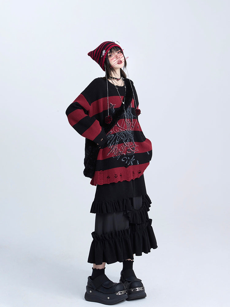 Corduroy Black Ruffle Elegant Hem with Deconstructed A-Line Skirt