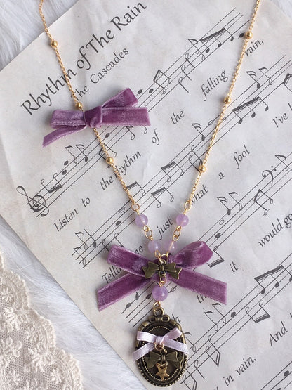 Bowknot Vintage Velvet Badge Lolita Pendant Sweet Necklace Purple