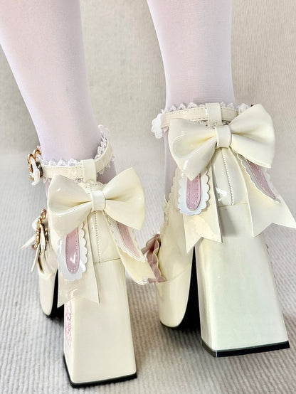 with Themed Details Mary Bunny Bow Lolita Off-white Sweet Heel Janes 11cm