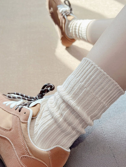 White/Beige/ Gray/Black Knitted Calf Socks