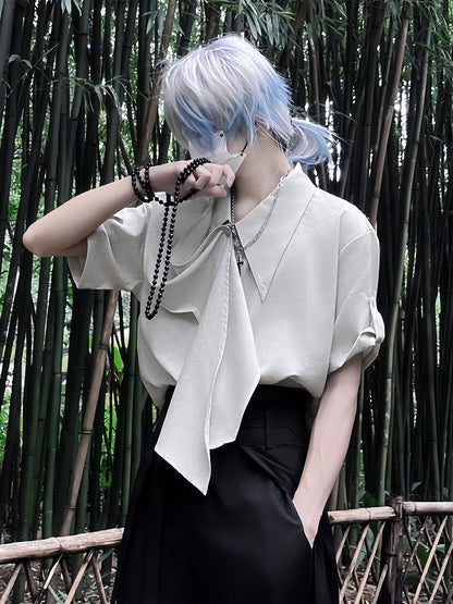 Sleeves Short with Light Shirt Accents Ribbon Ouji Green Flowing