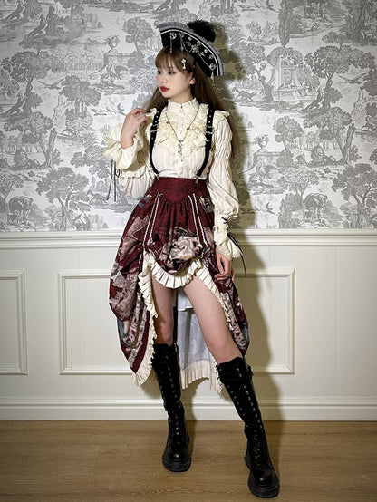 Red Pirate Corset Ship Waist Belt Print Skirt Lolita