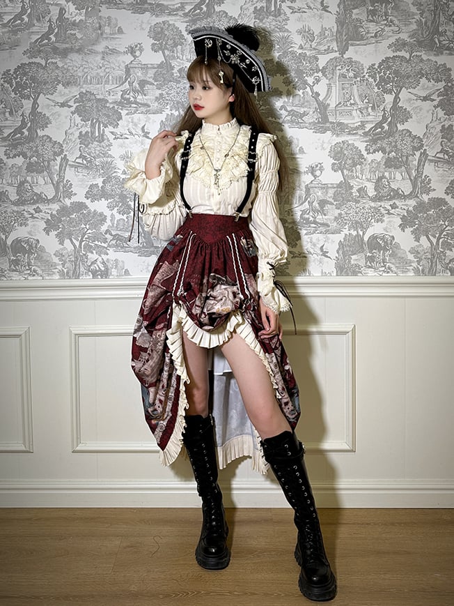 Rock Pirat Gürtel Korsett Print Lolita Rot Taille Schiff